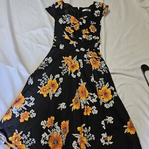 Black Dress with Orange Floral Design